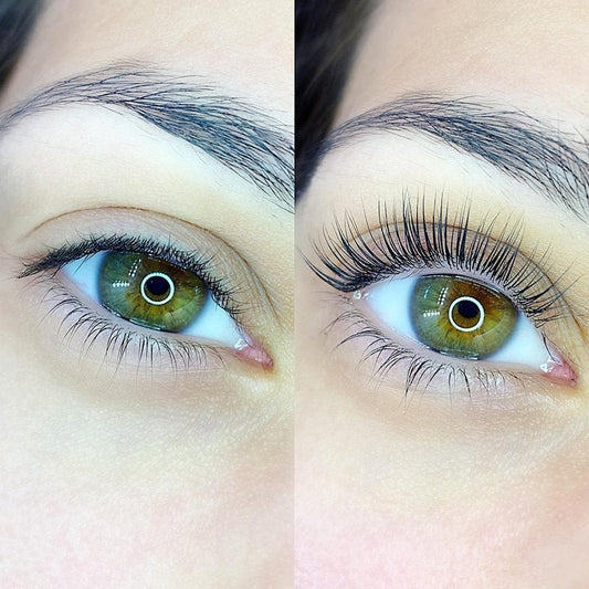 Avant / après Glow Lift : cils naturels recourbés sans extensions
